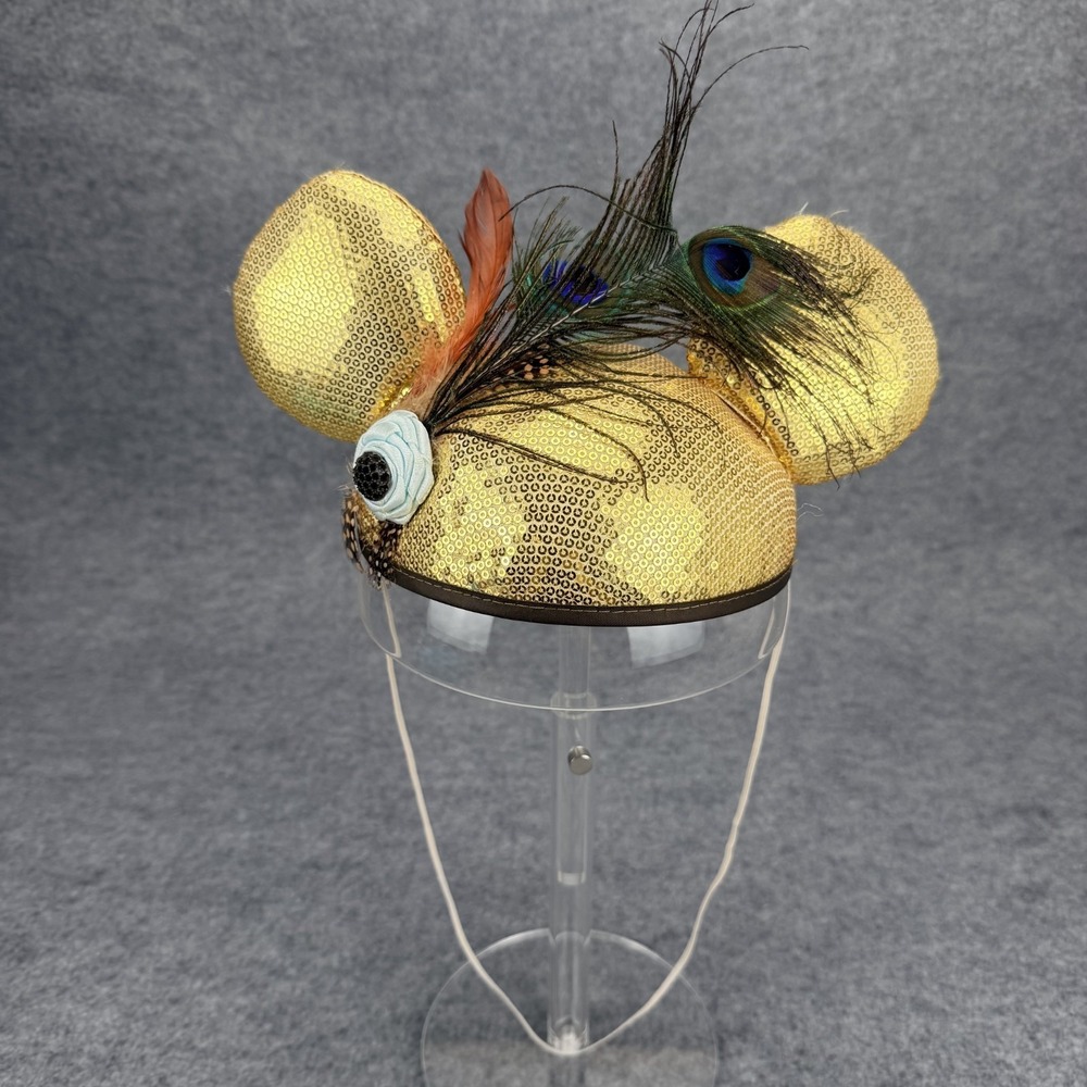Disney Parks Minnie Mouse Gold Sequin Ears Peacock Feather Headband One Size
